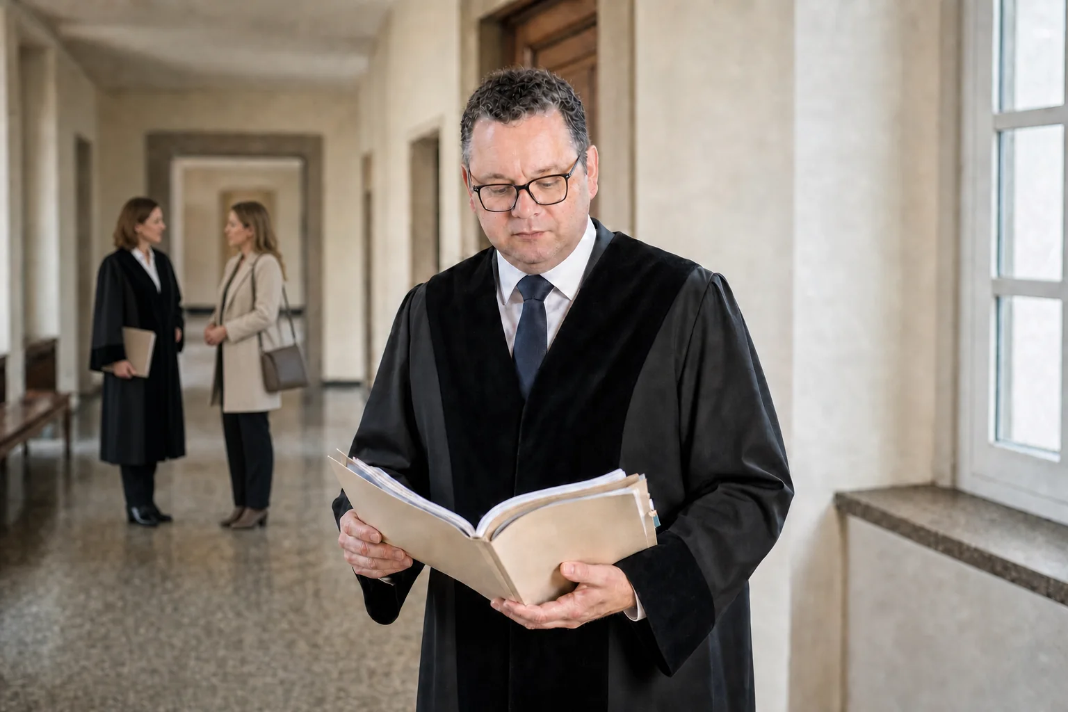 Dr. Oliver Niedostadek bei der konzentrierten Vorbereitung eines gerichtlichen Termins
